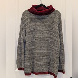 Grey Red Knit Turtleneck Sweater Small 90s Style Cozy Core.